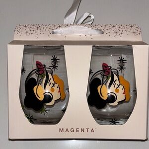Disney Princess Magenta Drinkware Set of two hand painted glasses